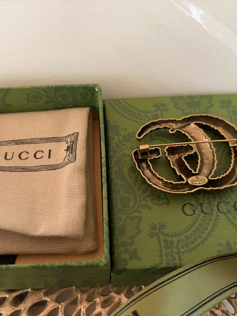 Gucci Gold Double G Brooch - Textured Metal Pin - Picture 3 of 6